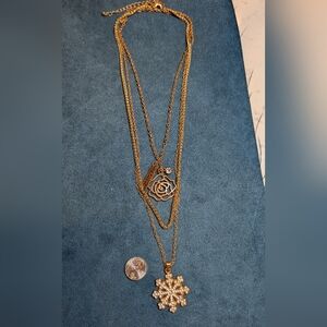 Elegant Gold and Silver Snowflake Necklace Long 30 Inch,22  And 21